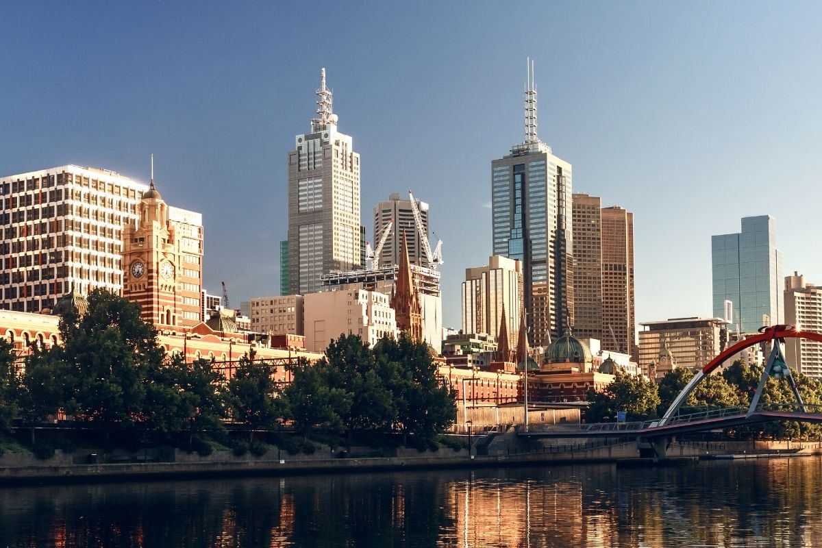 Melbourne city skyline with the Yarra River in the foreground